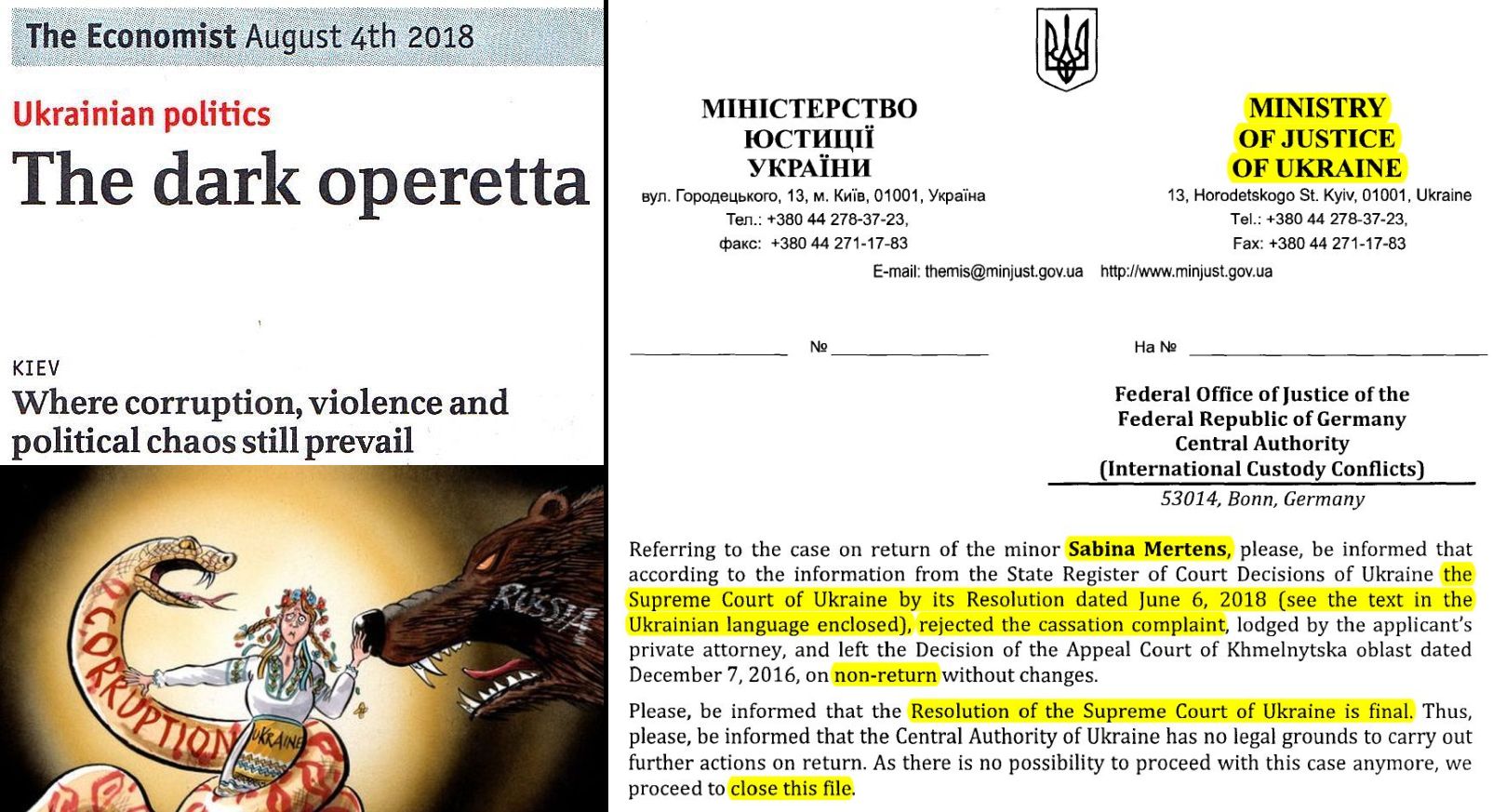 Ukrainische Legalisierung von Sabinas Entf&uuml;hrung - D&uuml;stere Operette im Umfeld totaler Korruption