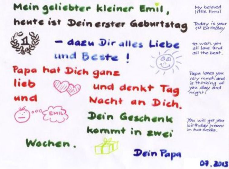Emils erster Geburtstag - mit Papas Gr&uuml;&szlig;en aus der Ferne 